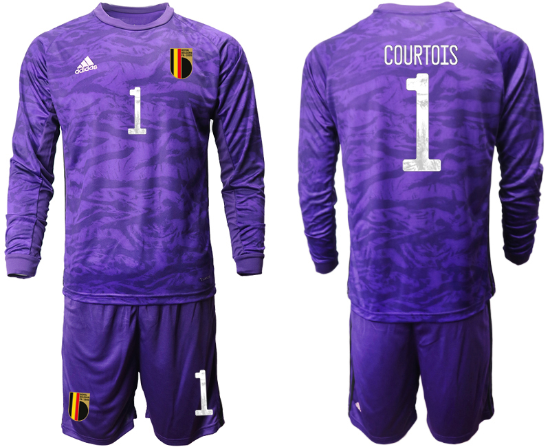 Men 2021 European Cup Belgium purple Long sleeve goalkeeper #1 Soccer Jersey